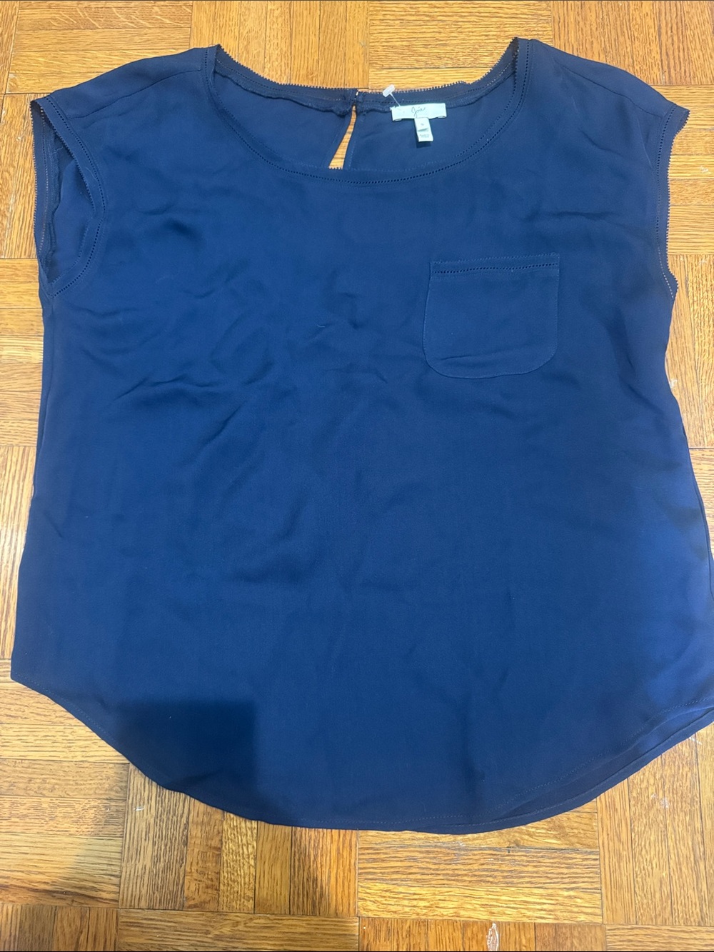 Joie Navy Cap Sleeve 100% silk  Pocket Blouse